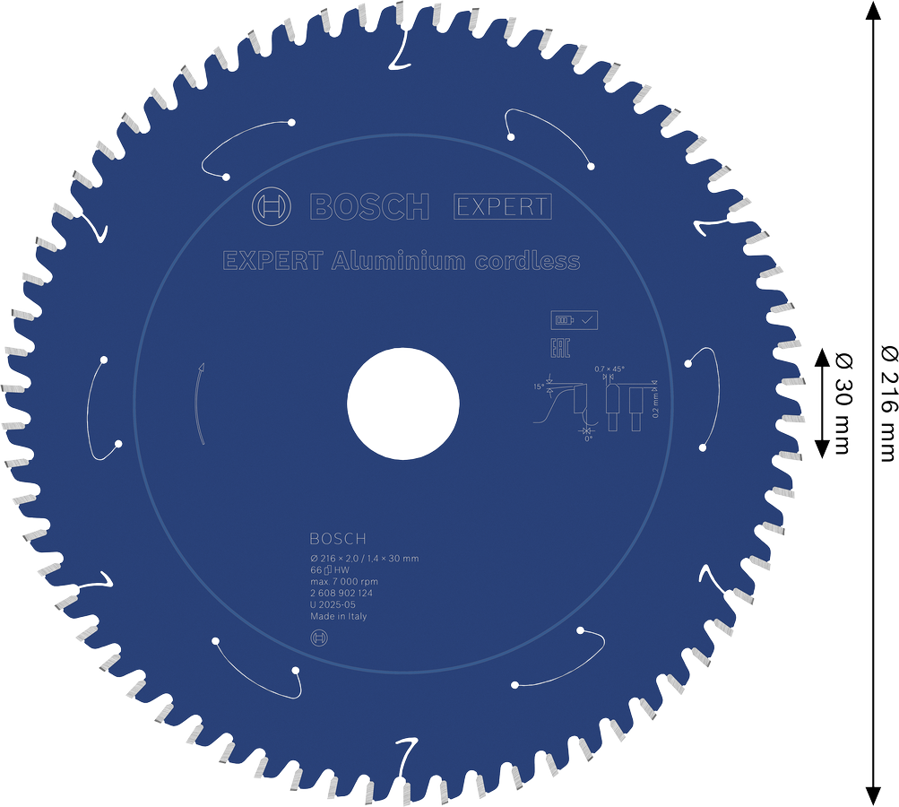 Bosch EXPERT alumiiniumist akuga ringsae tera, läbimõõt 216 mm.